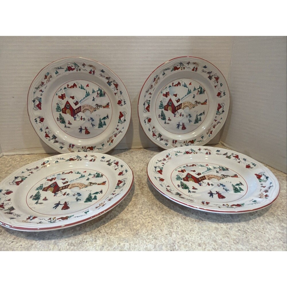 Set of 4 Farberware WHITE CHRISTMAS #391 Salad Dessert Plates 1995 VTG New 7.75"